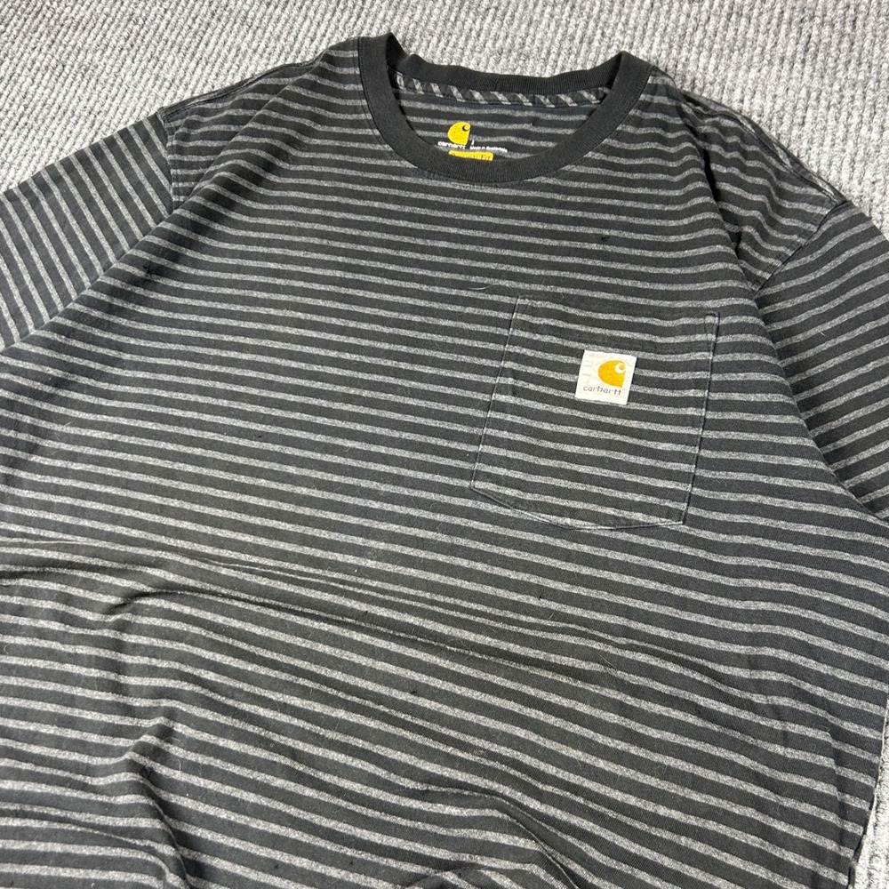 Carhartt Shirt Men's L Pocket Black Striped Short Sleeve Streetwear Distressed
